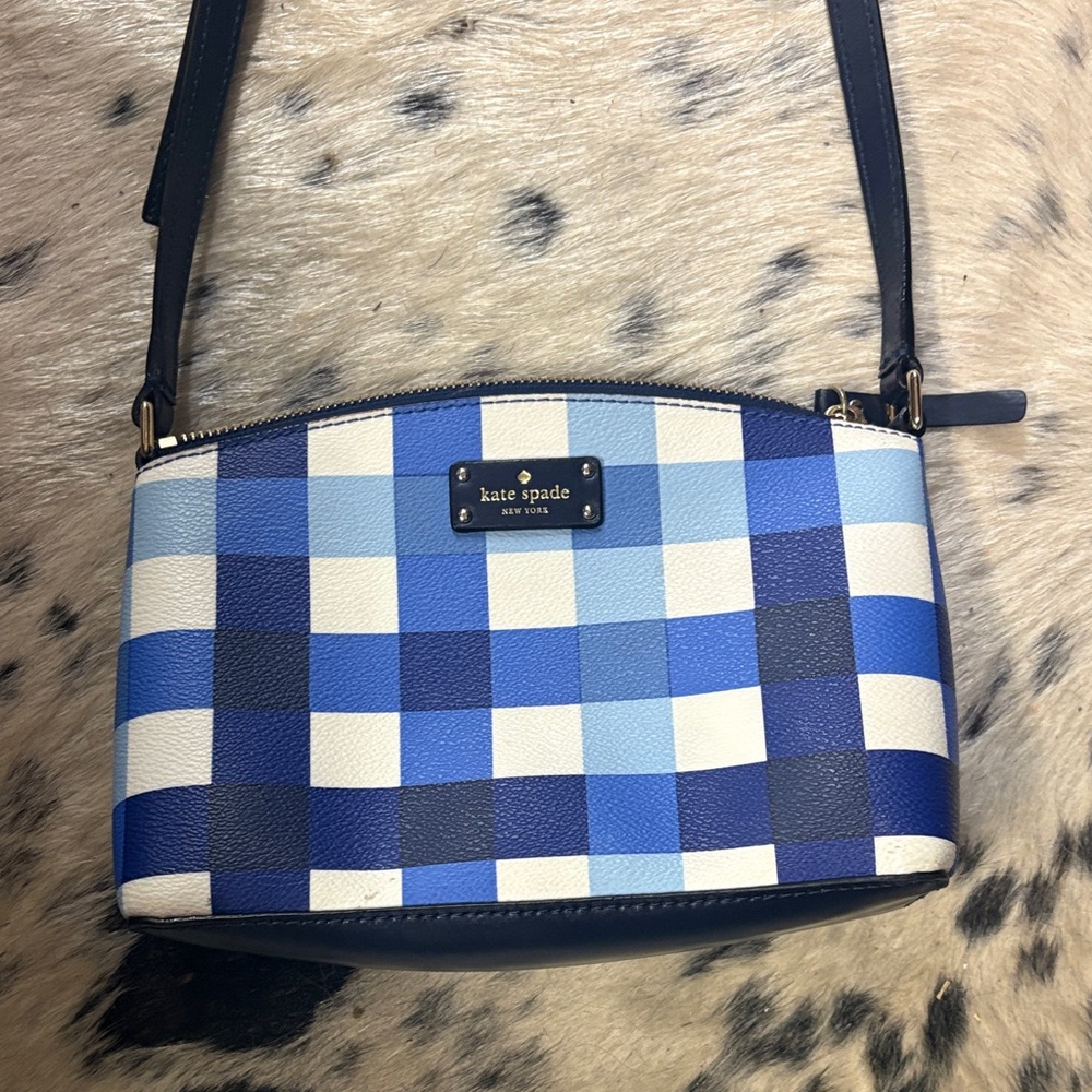 Kate Spade Navy and Light Blue Plaid Crossbody Bag